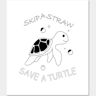 Skip a Straw Save a Turtle Anti Plastic - Empty Font Posters and Art